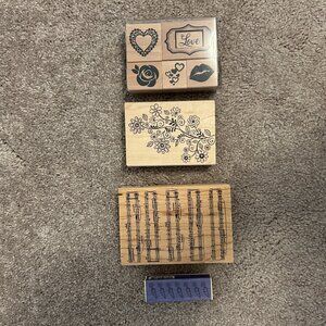 Rubber Stamp Lot – Hearts, Florals, Music Notes & More